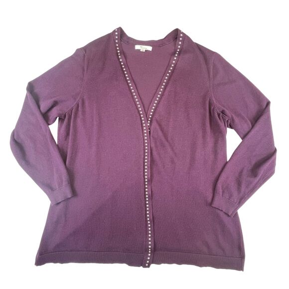 89th Madison Cardigan 1X Purple Open Front Silver Studded Dark Academia Sweater - Picture 5 of 9